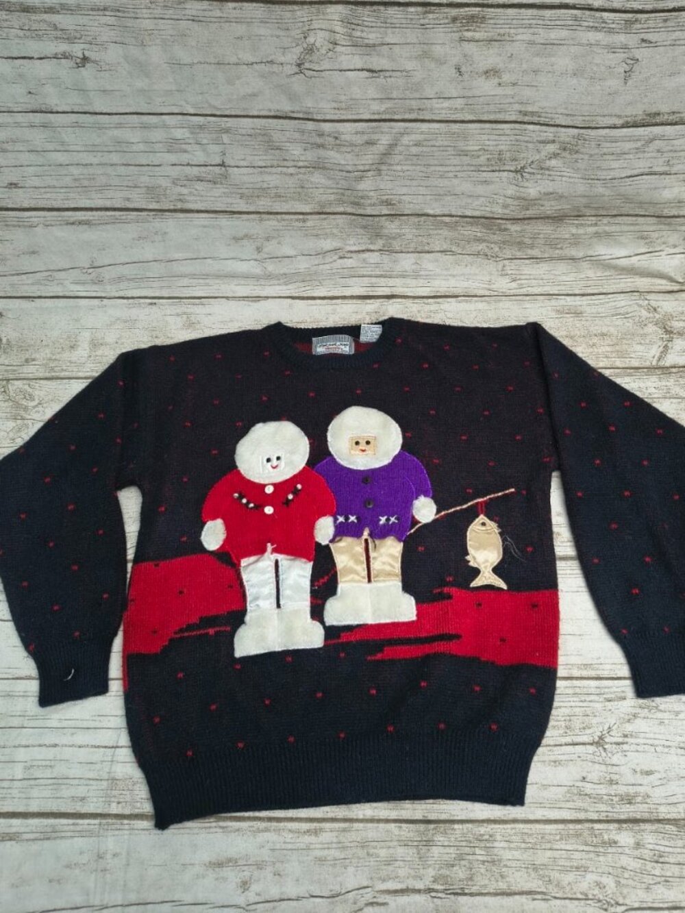 Pixnik by Snazzle Novelty Inuit Fishing Knit Sweater Size Medium